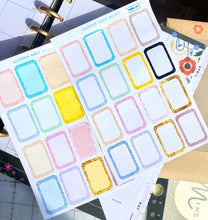 Load image into Gallery viewer, Half Box Glitter Effect Stickers. Functional, rectangular planner stickers. 1.5 inches \38 cm wide. Handmade in the UK