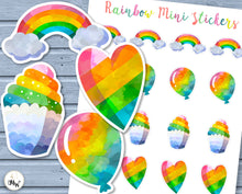 Load image into Gallery viewer, Rainbow Mini Stickers | Gorgeous mini stickers of Rainbows, Hearts, Balloons & Cupcakes - NEW sheets of simply rainbows