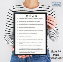 Load image into Gallery viewer, The Twelve Steps Poster with easy read text. Printed & posted free or downloadable PDF. Prints have FREE 'Recovery Rocks' Sticker. AA Print