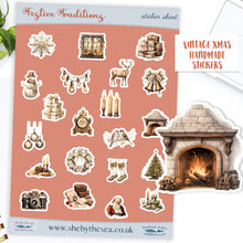 Load image into Gallery viewer, Vintage Style Christmas Stickers, retro mini seasonal planner deco for journal/scrapbook, Sticker sheet genuinely handmade in the UK