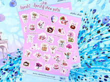 Load image into Gallery viewer, Spring Sticker Sheet in shades of pink. Floral stickers etc, Planner deco for journal/scrapbook, Sticker sheet handmade in the UK