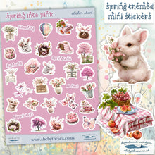 Load image into Gallery viewer, Spring Sticker Sheet in shades of pink. Floral stickers etc, Planner deco for journal/scrapbook, Sticker sheet handmade in the UK