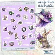 Load image into Gallery viewer, Spring Stickers in shades of lavender. Planner deco, journal, scrapbook, Sticker sheet handmade in UK, text script cursive decals kids gift