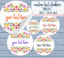 Load image into Gallery viewer, Custom Floral Stickers. Personalised Round Stickers with a colourful flower design. Perfect for Sweet Sixteen & custom party bags. Lip Balm.