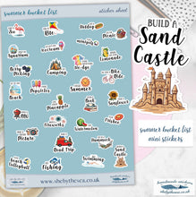 Load image into Gallery viewer, Summer bucket list mini stickers. School holidays must have for scrapbook, journal planner etc. Sticker sheet handmade in UK, kids gift