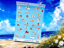 Load image into Gallery viewer, Summer bucket list mini stickers. School holidays must have for scrapbook, journal planner etc. Sticker sheet handmade in UK, kids gift