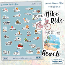Load image into Gallery viewer, Summer bucket list mini stickers. School holidays must have for scrapbook, journal planner etc. Sticker sheet handmade in UK, kids gift