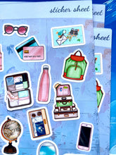 Load image into Gallery viewer, GIRLS DO TRAVEL 35 mini stickers. Must have for summer holiday scrapbook, journal planner etc. Sticker sheet uk handmade. Tween trip gift