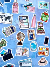Load image into Gallery viewer, GIRLS DO TRAVEL 35 mini stickers. Must have for summer holiday scrapbook, journal planner etc. Sticker sheet uk handmade. Tween trip gift