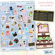 Load image into Gallery viewer, GIRLS DO TRAVEL 35 mini stickers. Must have for summer holiday scrapbook, journal planner etc. Sticker sheet uk handmade. Tween trip gift