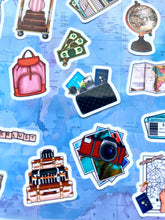 Load image into Gallery viewer, GIRLS DO TRAVEL 35 mini stickers. Must have for summer holiday scrapbook, journal planner etc. Sticker sheet uk handmade. Tween trip gift
