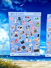 Load image into Gallery viewer, GIRLS DO TRAVEL 35 mini stickers. Must have for summer holiday scrapbook, journal planner etc. Sticker sheet uk handmade. Tween trip gift