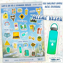 Load image into Gallery viewer, USA Summer Trip Sticker Sheet, 36 mini stickers, Retro USA graphics America holiday spots. Martha's Vineyard, Malibu, Hawaii. Handmade in uk