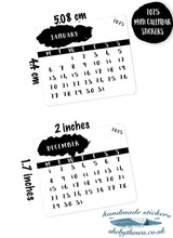Load image into Gallery viewer, 2025 Mono Mini Calendars, Mini Monthly Stickers 2025 in Black & White, Mini Diary Sticker, 12 Months, Black Watercolour Planner