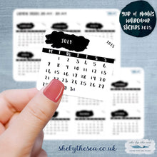 Load image into Gallery viewer, 2025 Mono Mini Calendars, Mini Monthly Stickers 2025 in Black & White, Mini Diary Sticker, 12 Months, Black Watercolour Planner