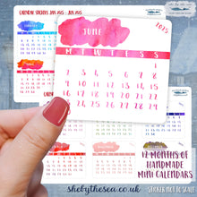 Load image into Gallery viewer, Monthly Mini Stickers for 2024, Planner Calendar Page Stickers for Year, Diary or Journal 12 Month Watercolour Labels