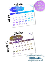 Load image into Gallery viewer, Monthly Mini Stickers for 2024, Planner Calendar Page Stickers for Year, Diary or Journal 12 Month Watercolour Labels