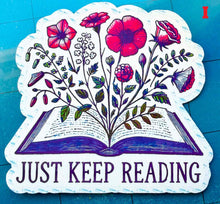 Load image into Gallery viewer, Large Die-Cut Book Lovers Stickers. Special EASY PEEL design HANDMADE in the uk, 7cm 2.75 in. 18 designs and quotes. Buy 1 to 18