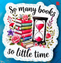Load image into Gallery viewer, Large Die-Cut Book Lovers Stickers. Special EASY PEEL design HANDMADE in the uk, 7cm 2.75 in. 18 designs and quotes. Buy 1 to 18