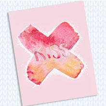 Load image into Gallery viewer, Shades of Pink Printable Wall Art With KISS, depicted in text and X. Perfect for a teen girl's room, nursery room or dorm decor. Ready to Print