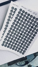 Load and play video in Gallery viewer, Black & White Date Dots, Mini dated round stickers for mono planner, diary or journal