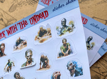 Load image into Gallery viewer, Zombies Sticker Sheet. Halloween stickers of THE UNDEAD, Vampires & Ghouls for journals and bullet lists. Handmade in the UK.