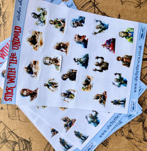 Load image into Gallery viewer, Zombies Sticker Sheet. Halloween stickers of THE UNDEAD, Vampires & Ghouls for journals and bullet lists. Handmade in the UK.