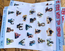 Load image into Gallery viewer, Zombies Sticker Sheet. Halloween stickers of THE UNDEAD, Vampires & Ghouls for journals and bullet lists. Handmade in the UK.