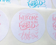 Load image into Gallery viewer, Newborn Baby Stickers | Welcome to the World Sticker | Christening Favors Label | Baby Shower Invitations | Blue Pink Shower Sticker | 24 hr