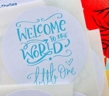 Load image into Gallery viewer, Newborn Baby Stickers | Welcome to the World Sticker | Christening Favors Label | Baby Shower Invitations | Blue Pink Shower Sticker | 24 hr