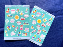 Load image into Gallery viewer, SPRING GARDEN Sticker Sheet, for Planners and Bullet Journals. Deco stickers handmade in the UK. Brightly Coloured Mini Decals for Kids