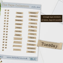Load and play video in Gallery viewer, Dates Days and Month Stickers from vintage tape. Unique Date Dots with bandaid appearance & typewriter script. Unusual Month Markers