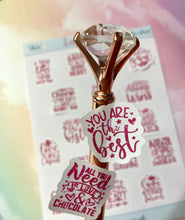 Load image into Gallery viewer, Valentine Slogans Mini Stickers for Planners and Bullet Journals | Deco sticker sheet with 17 romantic slogans in pink and red watercolour