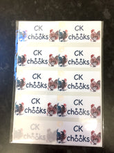 Load image into Gallery viewer, Custom Egg Box Labels with artwork, for free range egg sellers. Farm egg sales stickers handmade in the UK