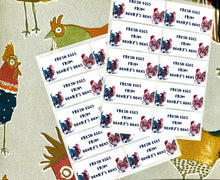 Load image into Gallery viewer, Custom Egg Box Labels with artwork, for free range egg sellers. Farm egg sales stickers handmade in the UK
