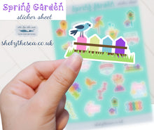Load image into Gallery viewer, SPRING GARDEN Sticker Sheet, for Planners and Bullet Journals. Deco stickers handmade in the UK. Brightly Coloured Mini Decals for Kids