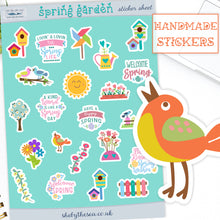 Load image into Gallery viewer, SPRING GARDEN Sticker Sheet, for Planners and Bullet Journals. Deco stickers handmade in the UK. Brightly Coloured Mini Decals for Kids