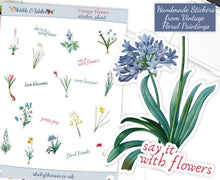 Load image into Gallery viewer, Stickers of Vintage Flower Artworks. Handmade mini stickers from the UK.