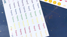 Load and play video in Gallery viewer, Mini Days of the Week Script Stickers -  Monday to Sunday labels for planner or bullet journal. Colours of the Rainbow. Handmade in the UK.
