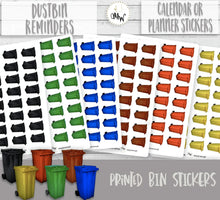 Load image into Gallery viewer, Mini Dustbin Stickers. Never forget wheelie bin day again. Available in green, blue, brown, yellow and red.