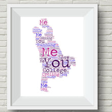 Load image into Gallery viewer, Couple Dancing Word Cloud Art with Custom Text - Choice of sizes and colours.
