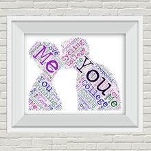 Load image into Gallery viewer, Couples Personalised Word Cloud Print - A Valentine or wedding gift with your choice of colours and delivered free within the UK