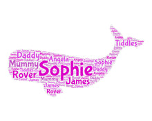Load image into Gallery viewer, Custom Nursery Art, Whale personalised, printable nursery wall art whale word art pinks & blues, nursery decor whale print, digital download