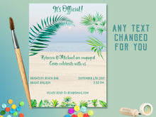 Load image into Gallery viewer, Tropical Engagement Invitation -  A customised printable invitation with a gorgeous beach scene constructed from my photography.