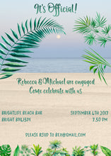 Load image into Gallery viewer, Tropical Engagement Invitation -  A customised printable invitation with a gorgeous beach scene constructed from my photography.