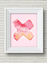 Load image into Gallery viewer, Shades of Pink Printable Wall Art With KISS, depicted in text and X. Perfect for a teen girl's room, nursery room or dorm decor. Ready to Print