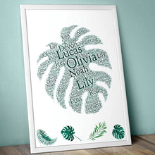 Load image into Gallery viewer, Custom Monstera Leaf Word Cloud - Printable artwork personalised for you. Physical print available