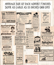 Load image into Gallery viewer, Apothecary Vintage British Advertsfor commercial use. Large medical treatment advertisements from 1926.