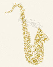 Load image into Gallery viewer, Saxophone Print, Printable Wall Art, Saxophone Digital Printable, gold typography print, printable music home decor, Music Lover Wall Art,