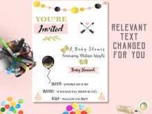 Load image into Gallery viewer, Personalised Baby Shower Invitation. EMAILED WITHIN 48 HOURS. A Gold & Blush elegant theme.
